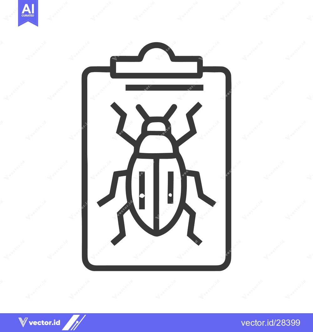 Premium Vector dari Bug Report Icon: Beetle on Clipboard, Line Art Style