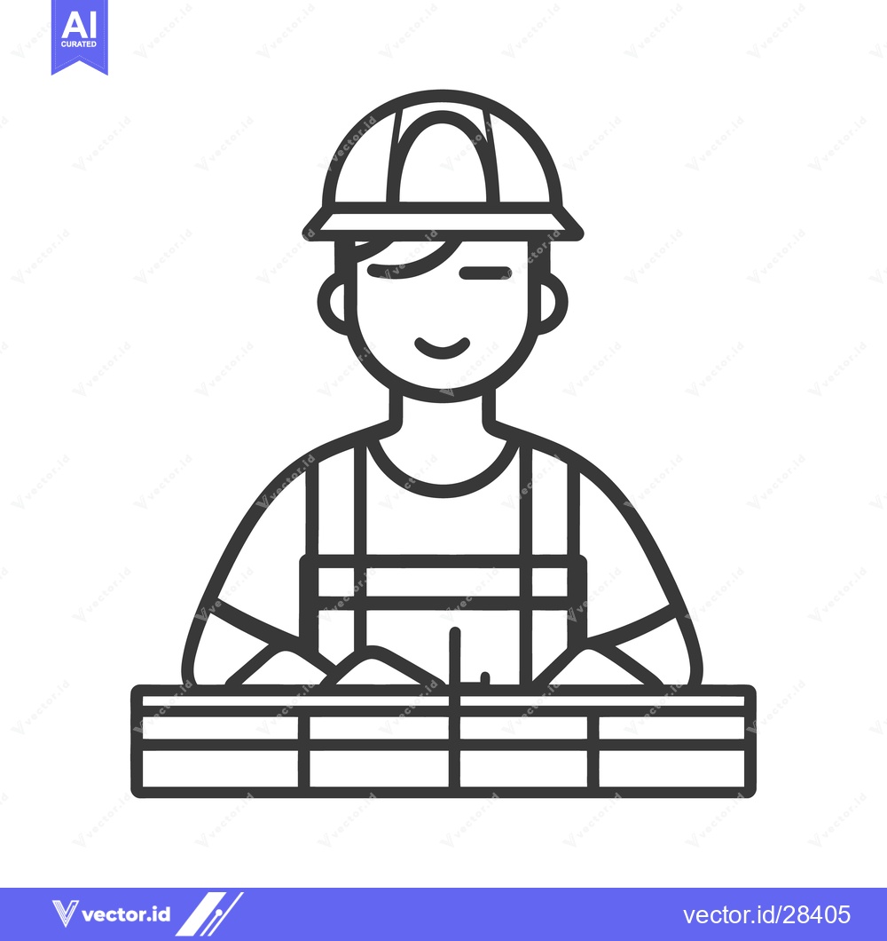 Premium Vector dari A smiling worker wearing a hard hat building a brick wall