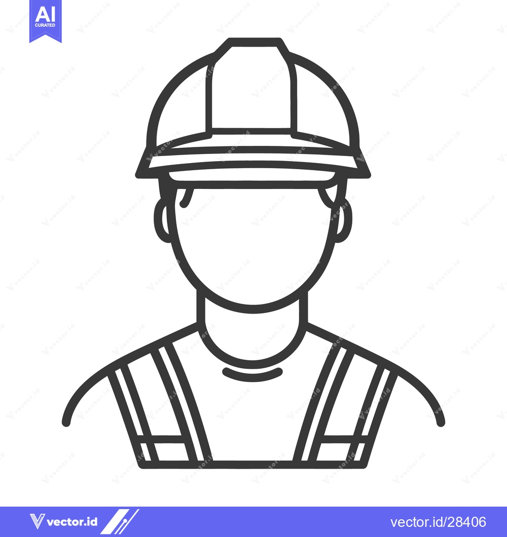 Premium Vector of A simple outlined person wearing a safety hard hat and vest