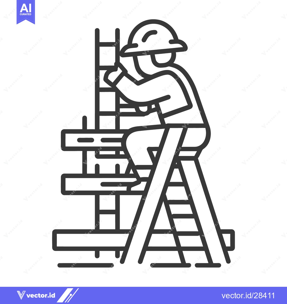 Premium Vector dari A construction worker building structure while on a ladder