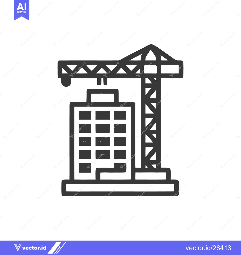Premium Vector dari Minimalist Icon of Building Under Construction with Crane