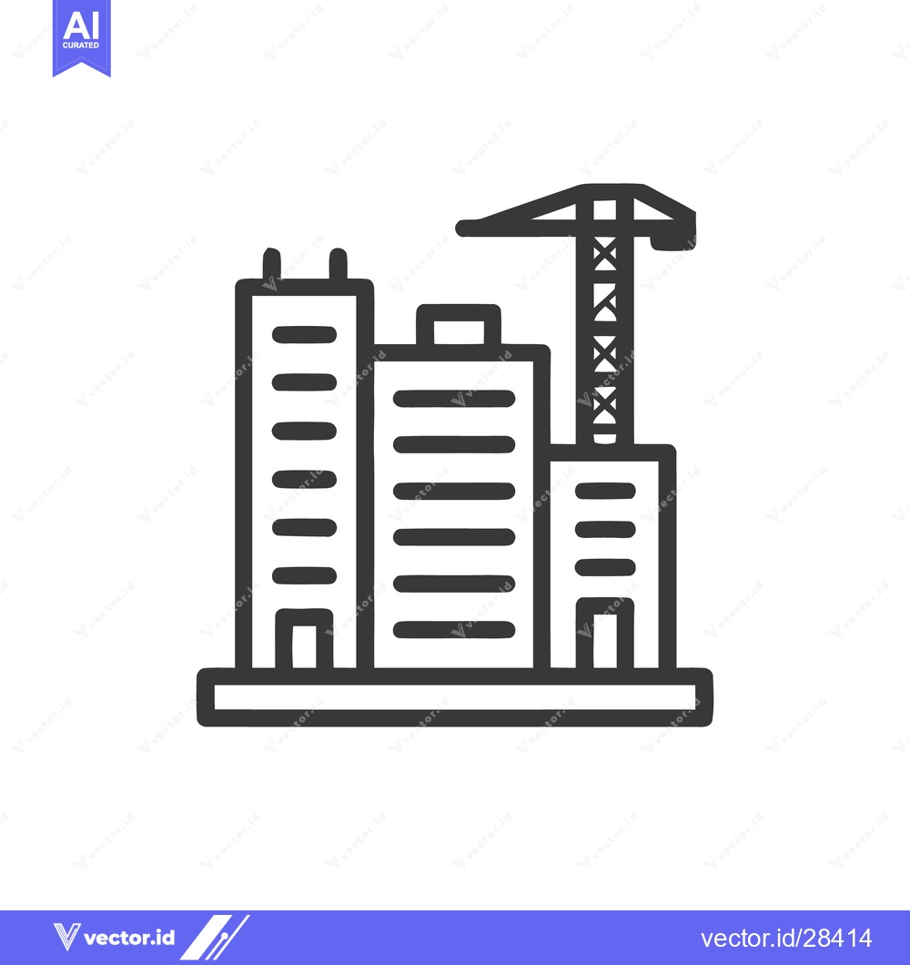 Premium Vector of Minimalist Icon of Buildings Under Construction with Crane Silhouette