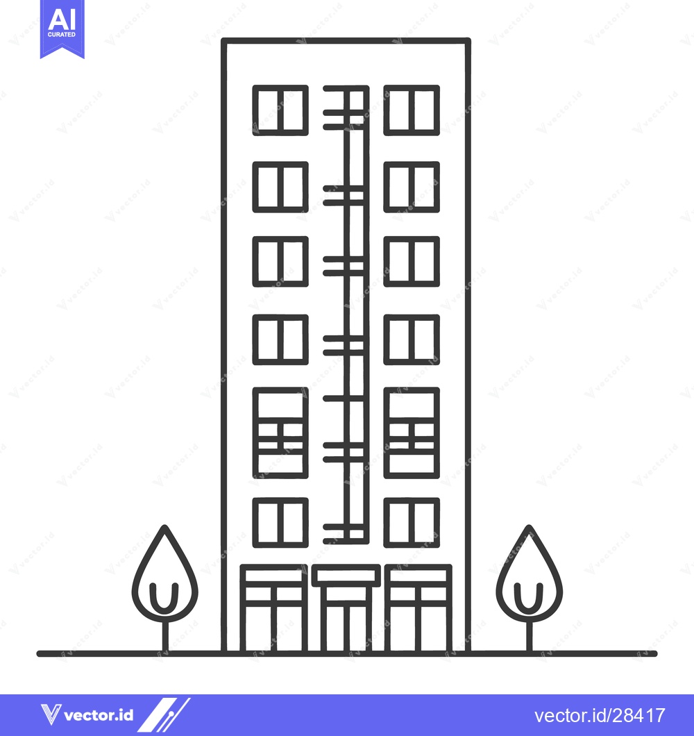 Premium Vector dari The architectural building features several windows and small trees su