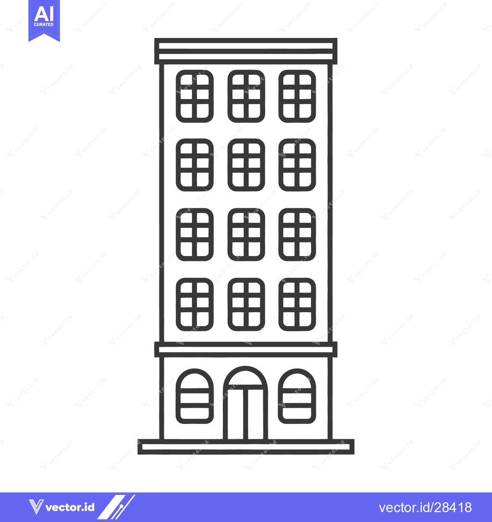 Premium Vector dari A tall stylized apartment building shows several rows of windows