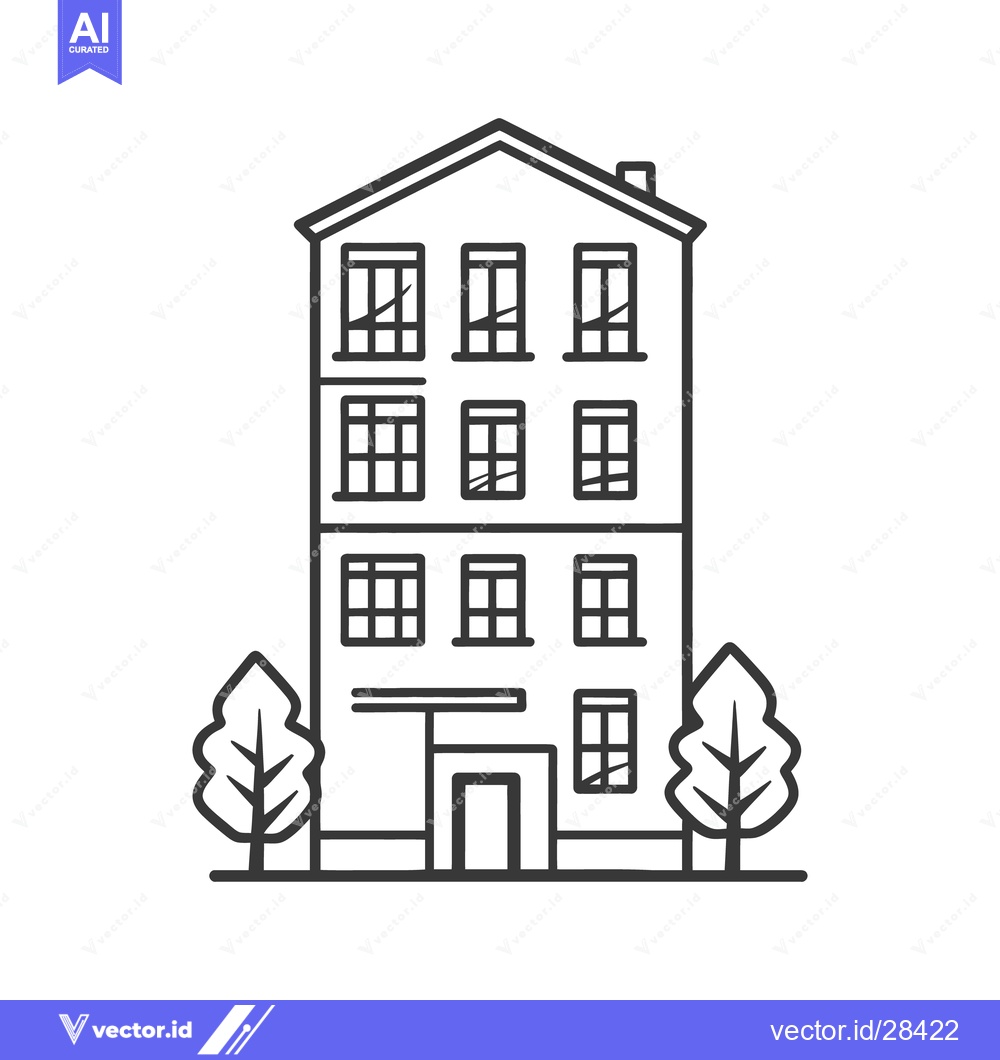 Premium Vector of Simple illustration depicts a multi story building with trees