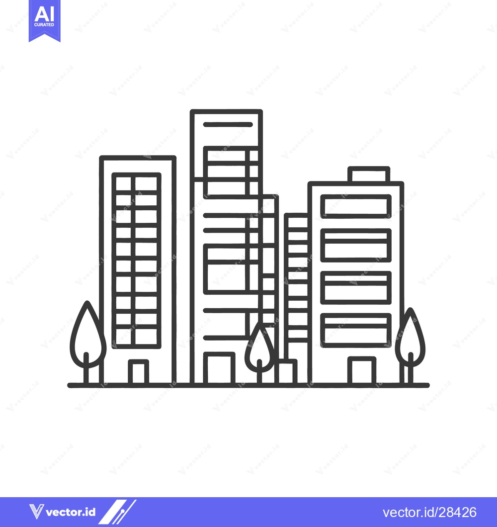 Premium Vector dari Several illustrated modern buildings with some trees in front