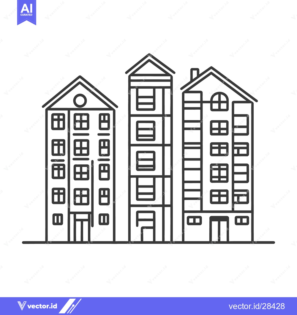 Premium Vector dari Three stylized apartment buildings are standing in a simple line