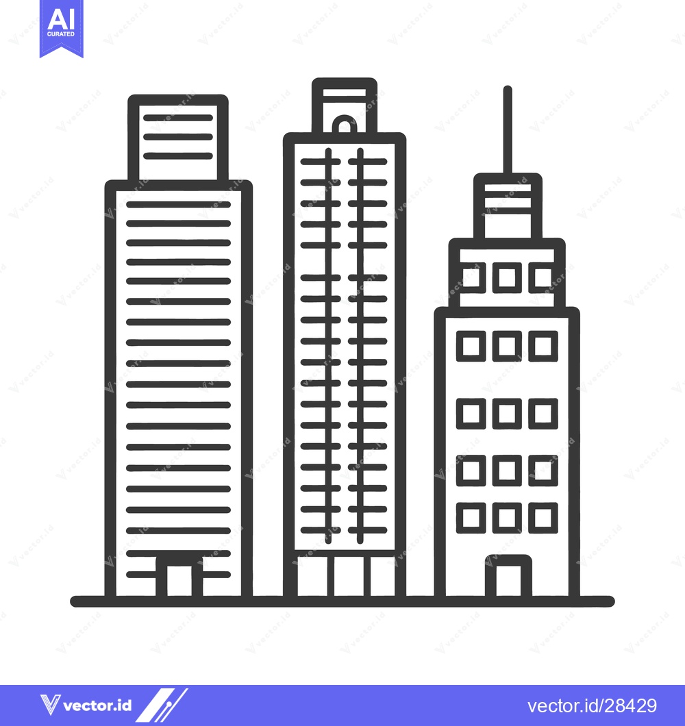 Premium Vector of Three monochrome stylized tall buildings aligned in a row