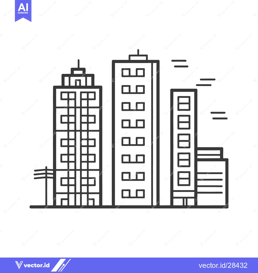 Premium Vector dari Three distinct skyscrapers and a smaller building in a cityscape scene