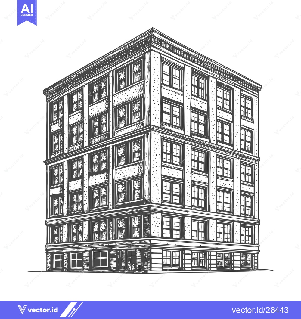 Premium Vector of A detailed illustration of a vintage multistory building