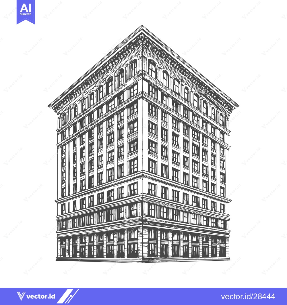 Premium Vector of Classic Building Architectural Corner Drawing Illustration