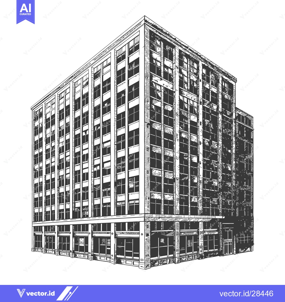 Premium Vector of A Detailed Sketch of a Multi Story Brick Building