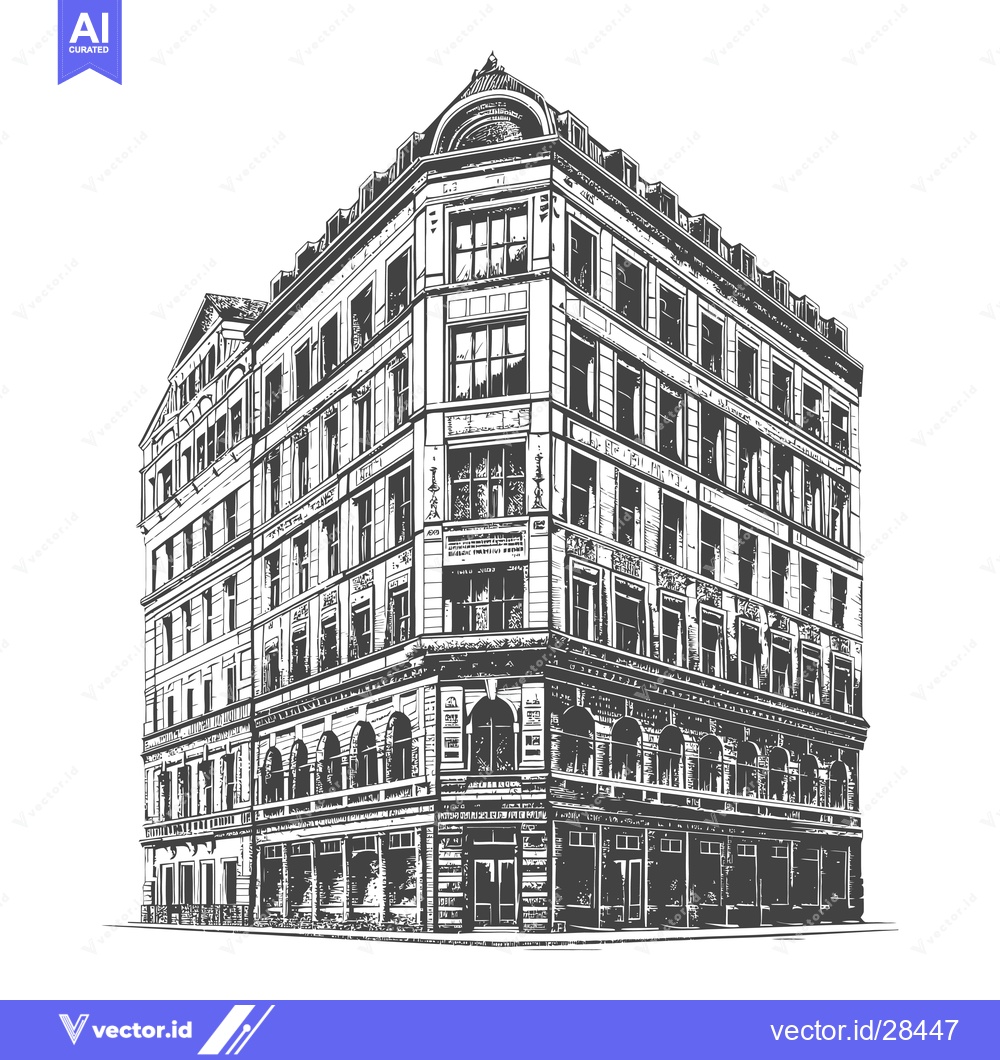 Premium Vector of A Detailed Drawing of a Grand Victorian Era Building