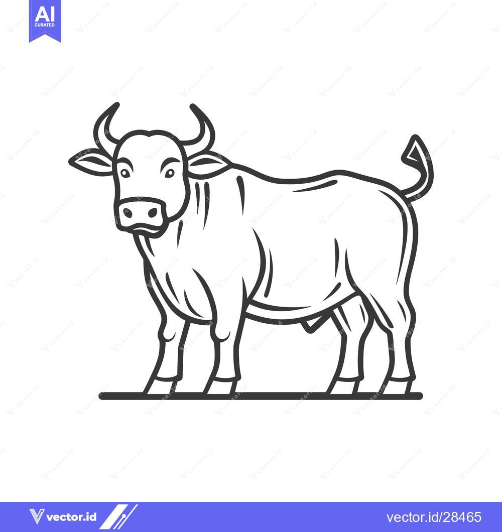 Premium Vector of A black and white illustration depicts a standing bull animal