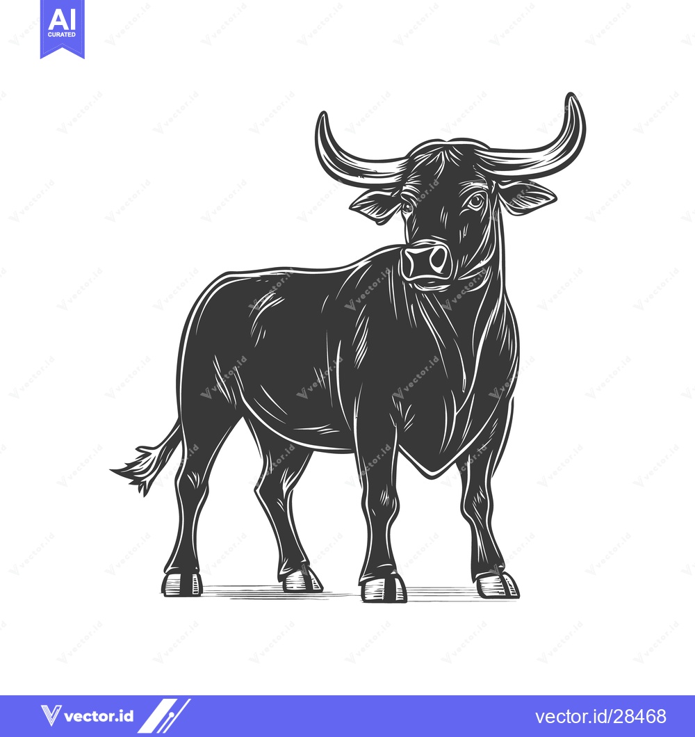 Premium Vector dari A Large Black Bull Standing Facing To The Left Side