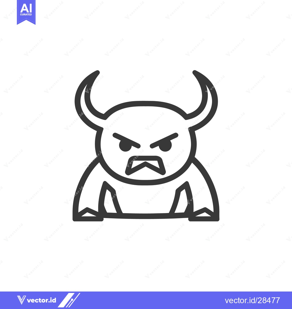 Premium Vector dari A cartoonish illustration of a horned demon displaying an angry expres
