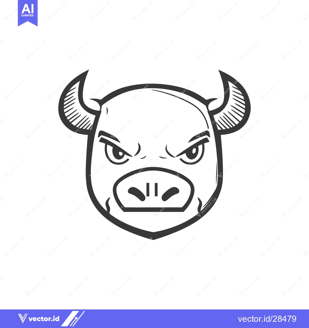 Premium Vector dari A black and white illustration of a bull face