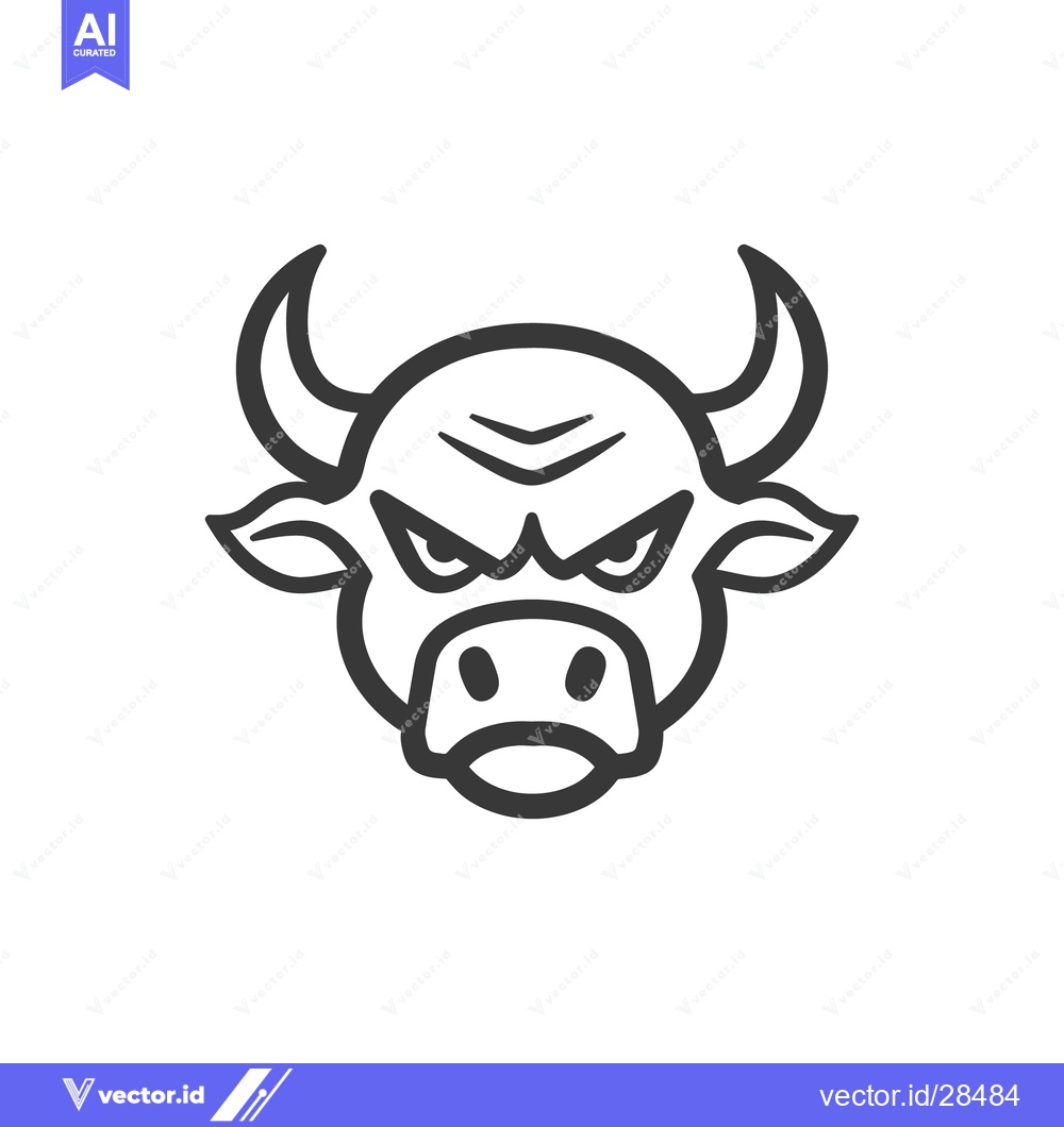 Premium Vector dari A stylized black and white image of an angry bull face