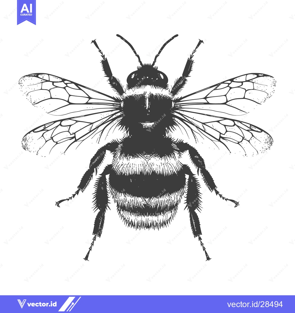 Premium Vector of Detailed black and white illustration of a bumblebee specimen