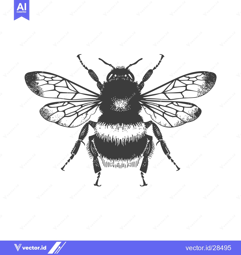 Premium Vector dari Detailed illustration of a single bumble bee with wings spread out
