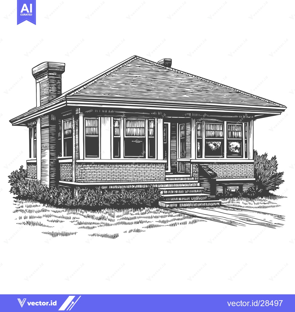 Premium Vector dari A charming brick bungalow house illustration drawing