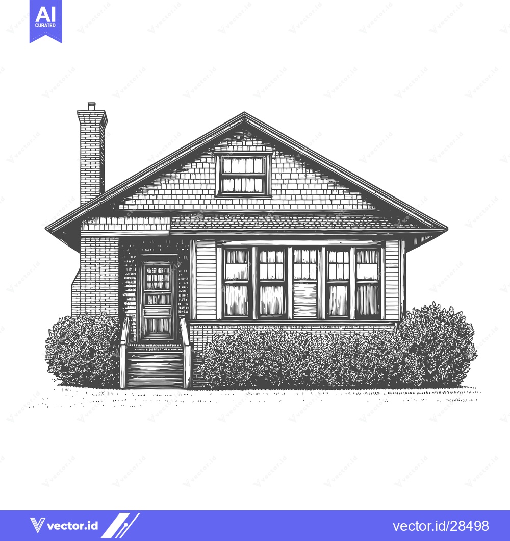 Premium Vector dari A charming vintage style house drawing with shrubbery