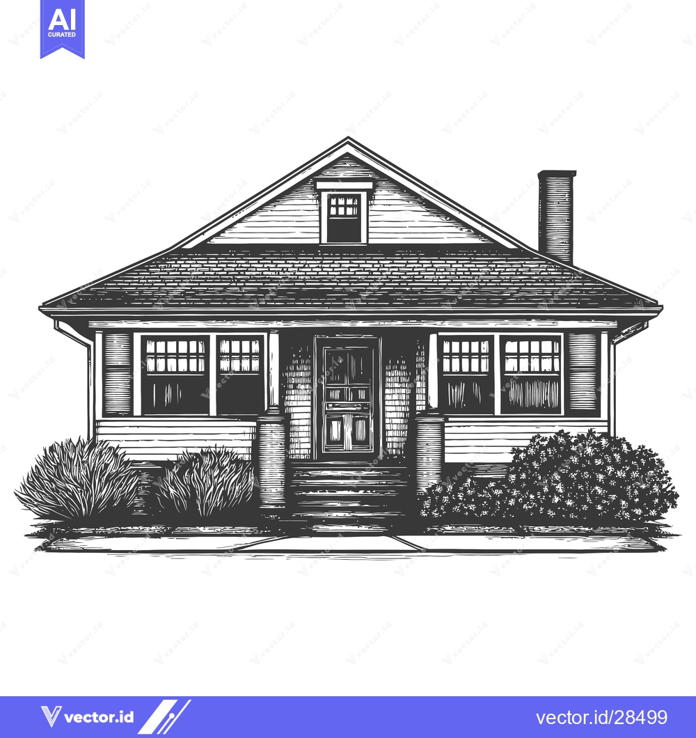 Premium Vector dari A Vintage Style Illustration Of A Suburban House