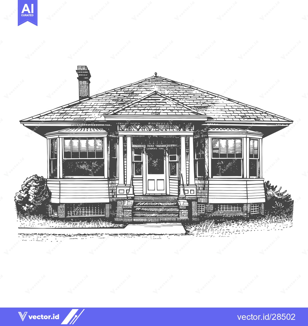 Premium Vector dari A charming vintage house with a gabled roof and bay windows