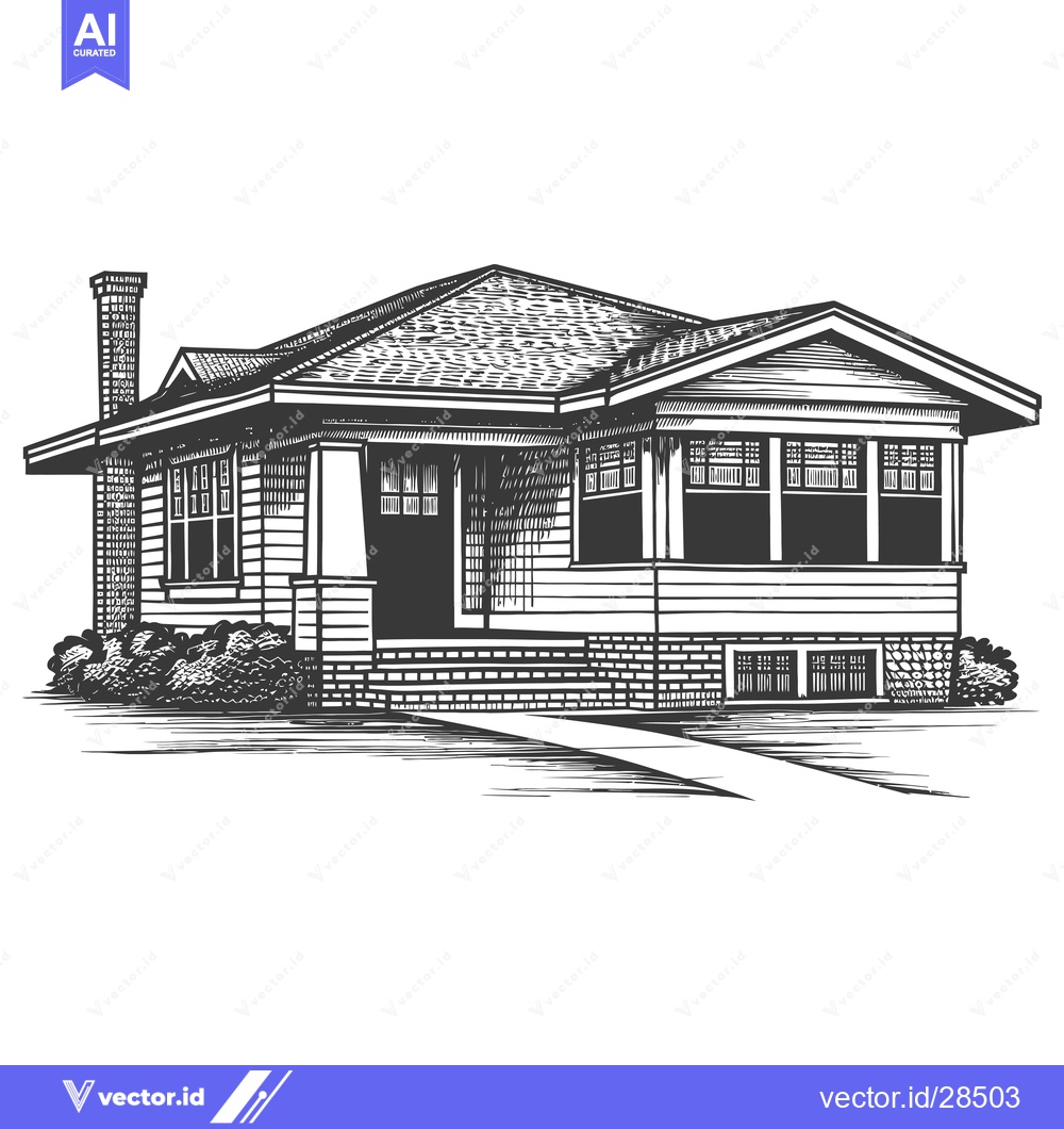 Premium Vector dari Engraved Illustration Of A Quaint Suburban House