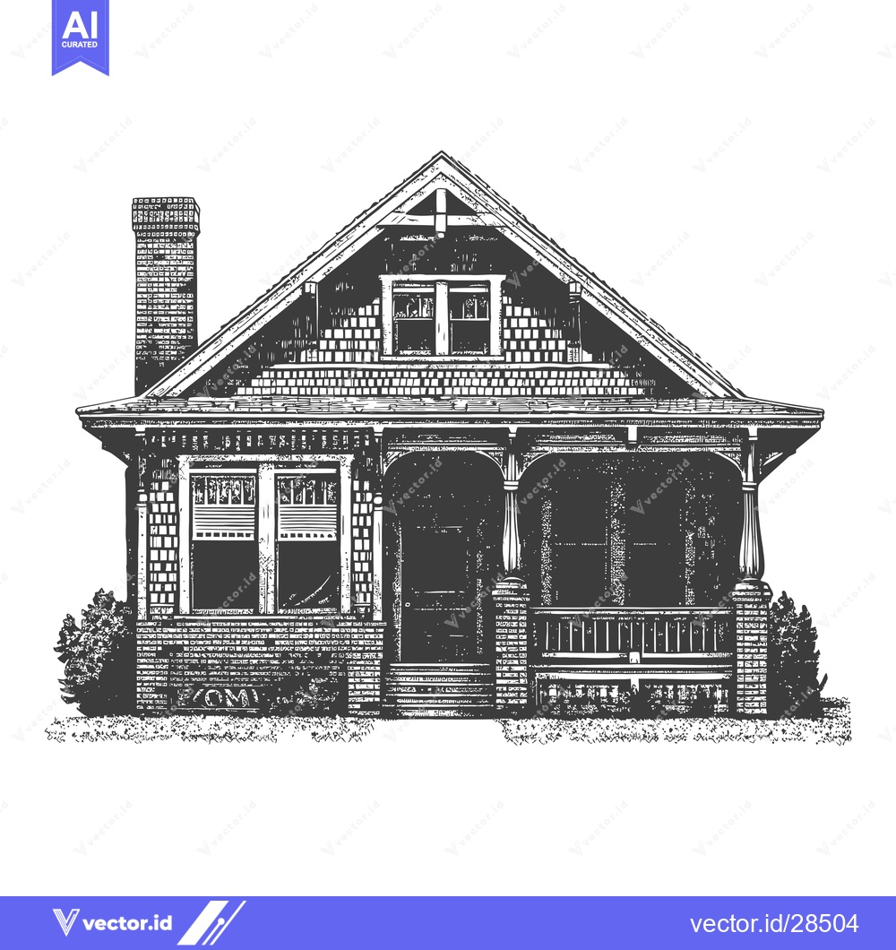 Premium Vector dari A charming vintage style brick house illustration