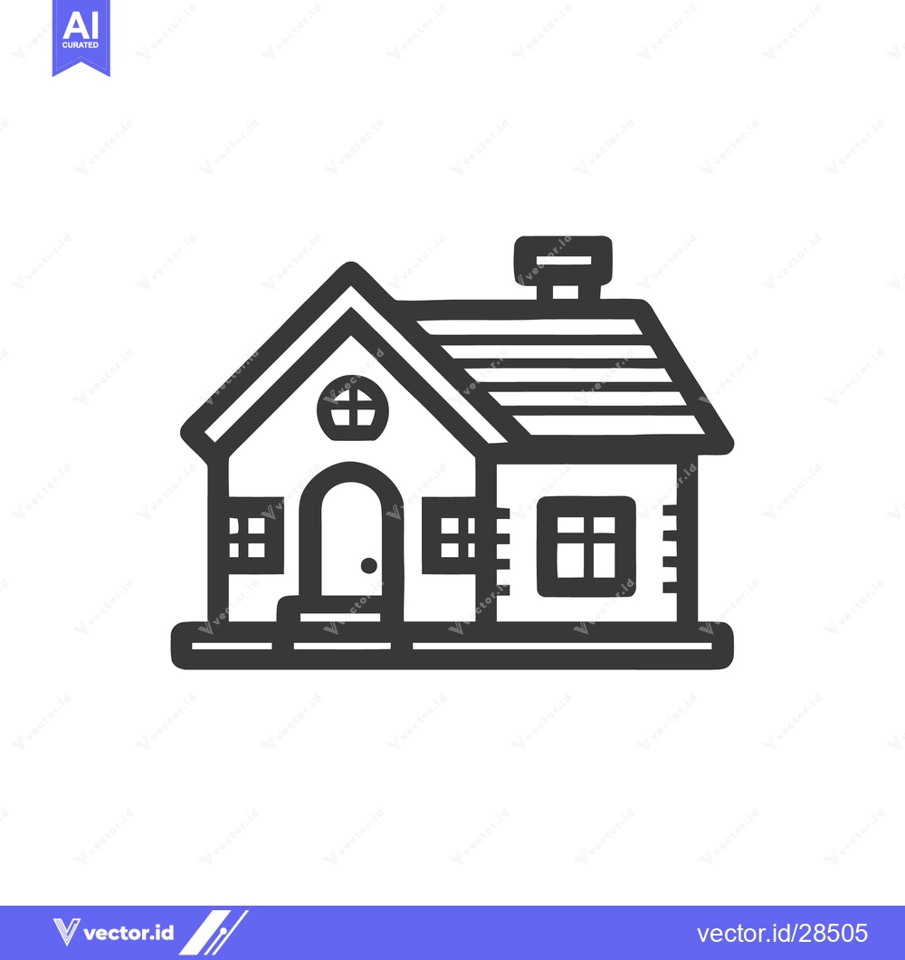 Premium Vector dari Minimalist House Icon with Chimney, Round Window, and Bold Outline