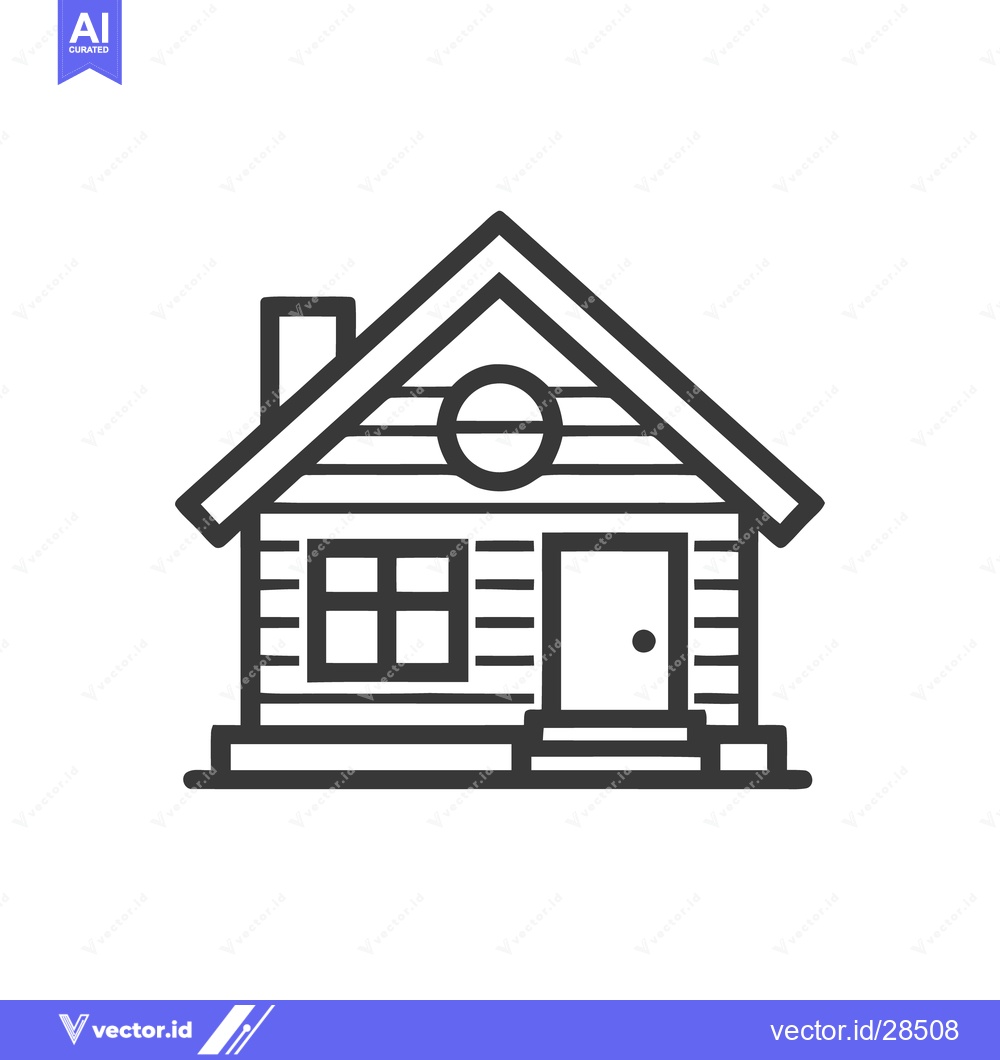 Premium Vector of Minimalist Cabin Icon with Chimney and Round Window Detail
