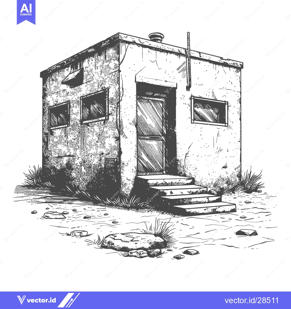 Premium Vector dari Weathered Concrete Building with Steps and Grass