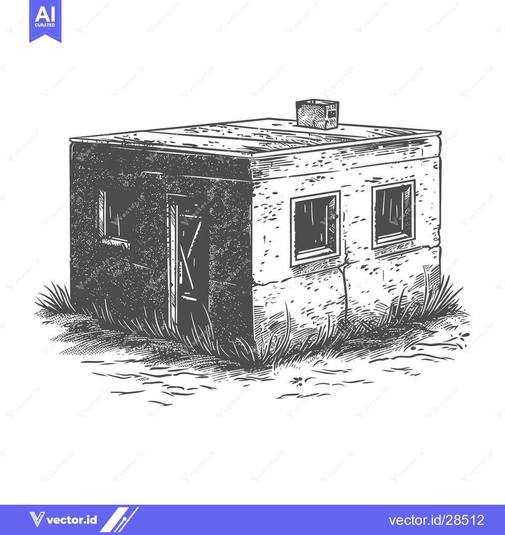 Premium Vector dari A weathered small concrete building stands alone in grass
