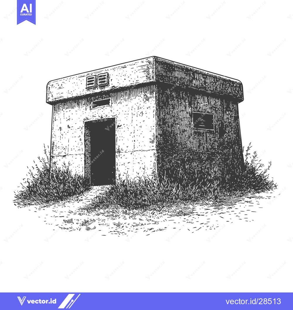 Premium Vector of A Concrete Blockhouse Amidst Overgrown Grass