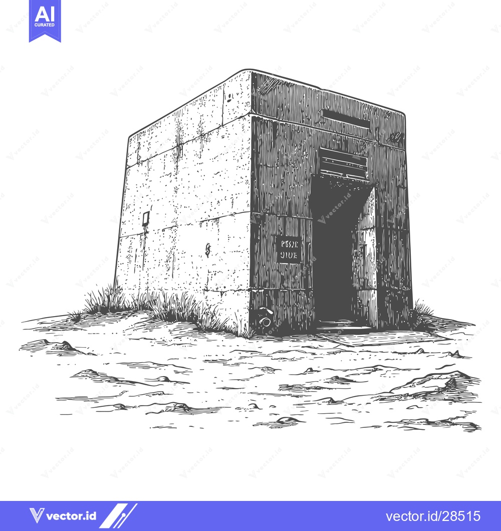 Premium Vector dari A Concrete Blockhouse Structure Stands Alone in a Desolate Landscape