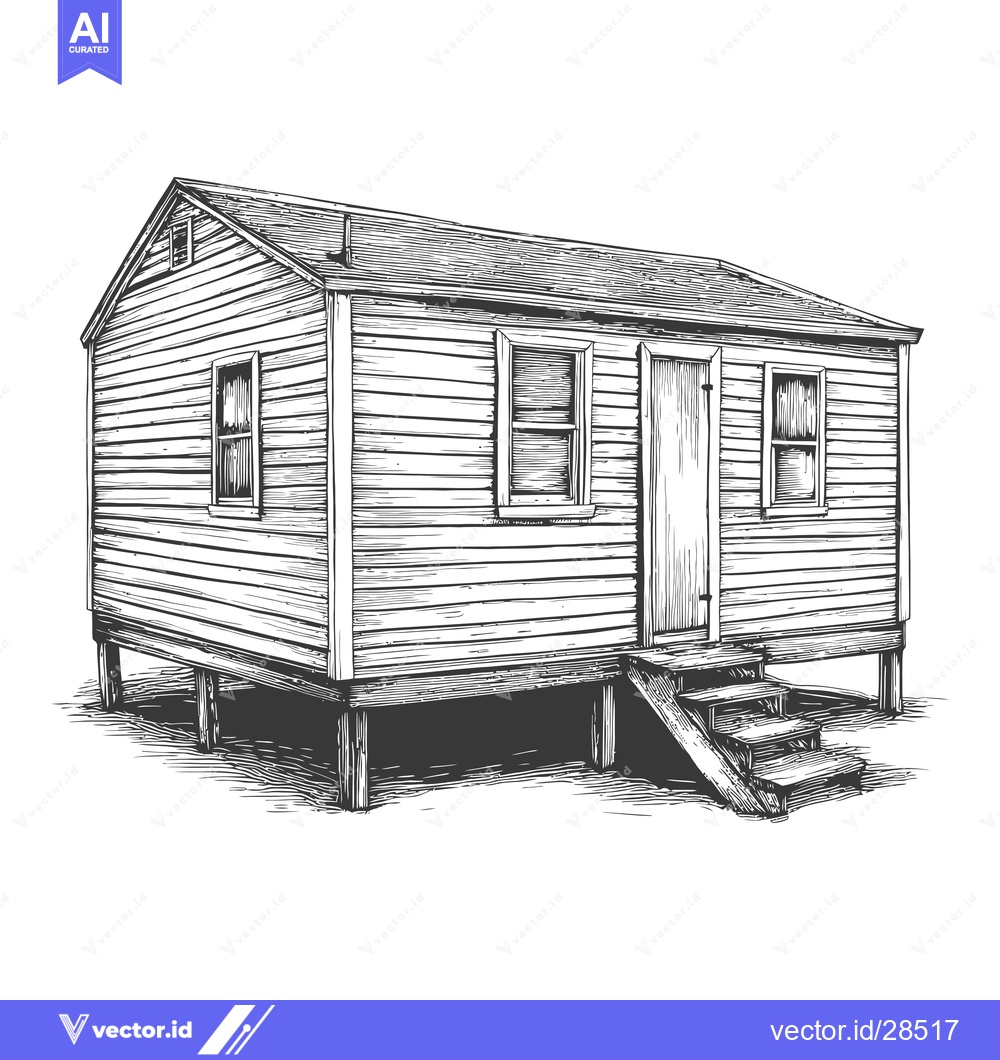 Premium Vector dari A Hand Drawn Sketch Of A Wooden Cabin On Stilts