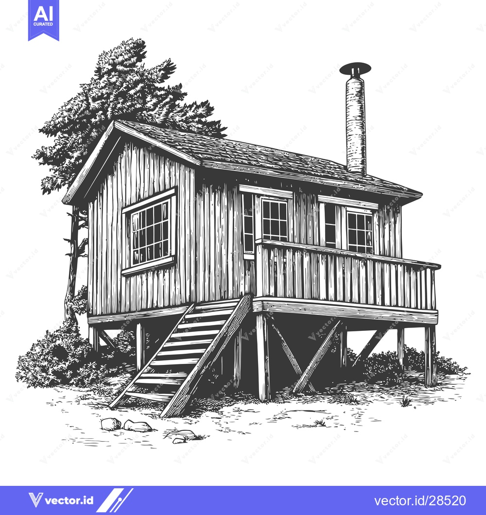 Premium Vector dari Elevated Wooden Cabin Nestled Amongst Trees
