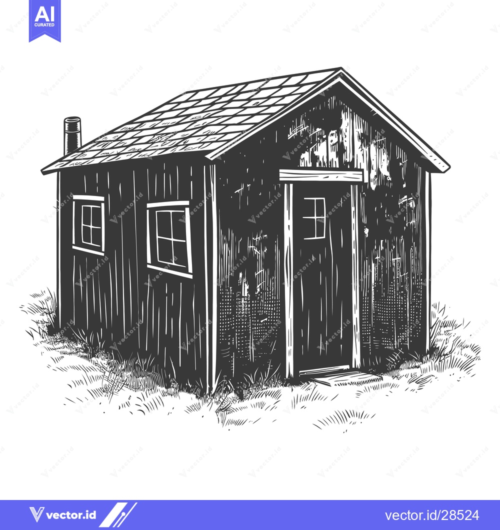 Premium Vector dari A Rustic Wooden Cabin Situated In Grassy Terrain