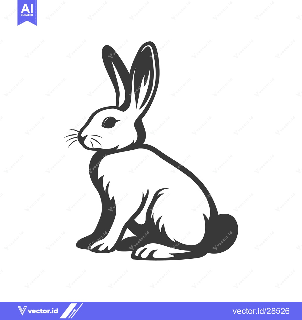 Premium Vector dari A monochrome image depicts a sitting rabbit with long ears