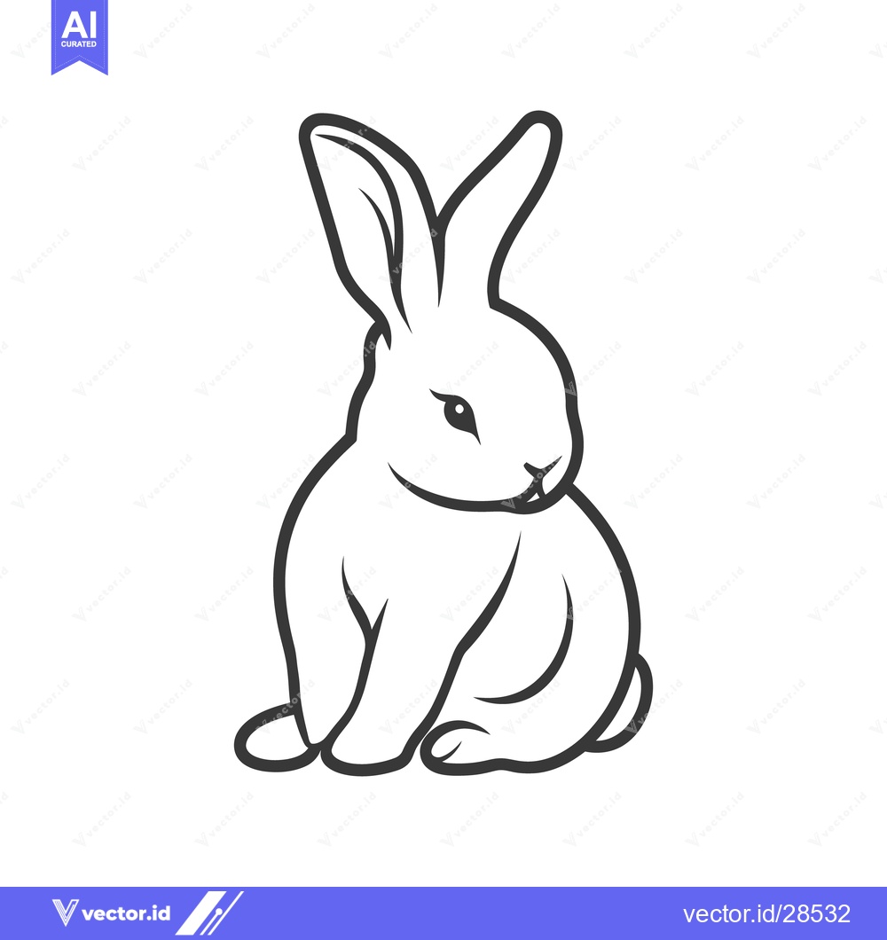 Premium Vector dari A simple monochrome drawing depicts a seated bunny rabbit