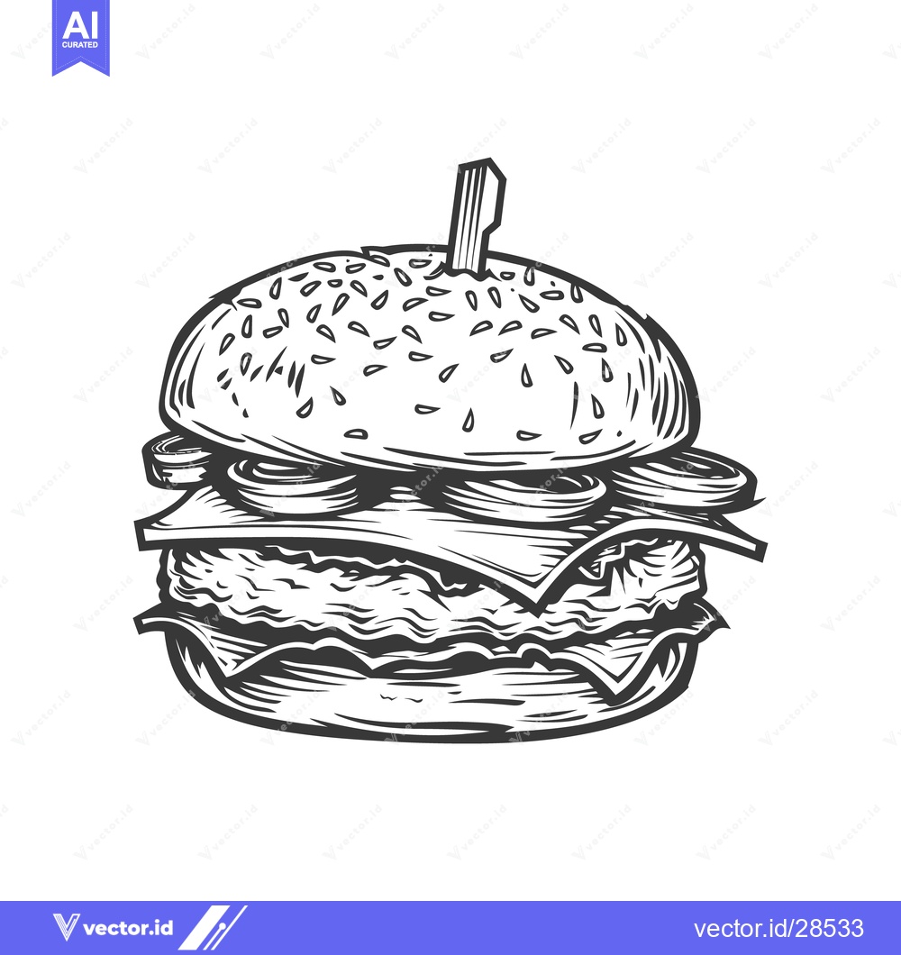 Premium Vector dari A detailed illustration depicting a classic hamburger with all the top