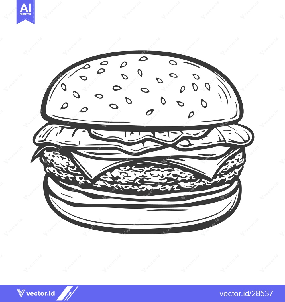 Premium Vector of A detailed black and white illustration of a delicious hamburger