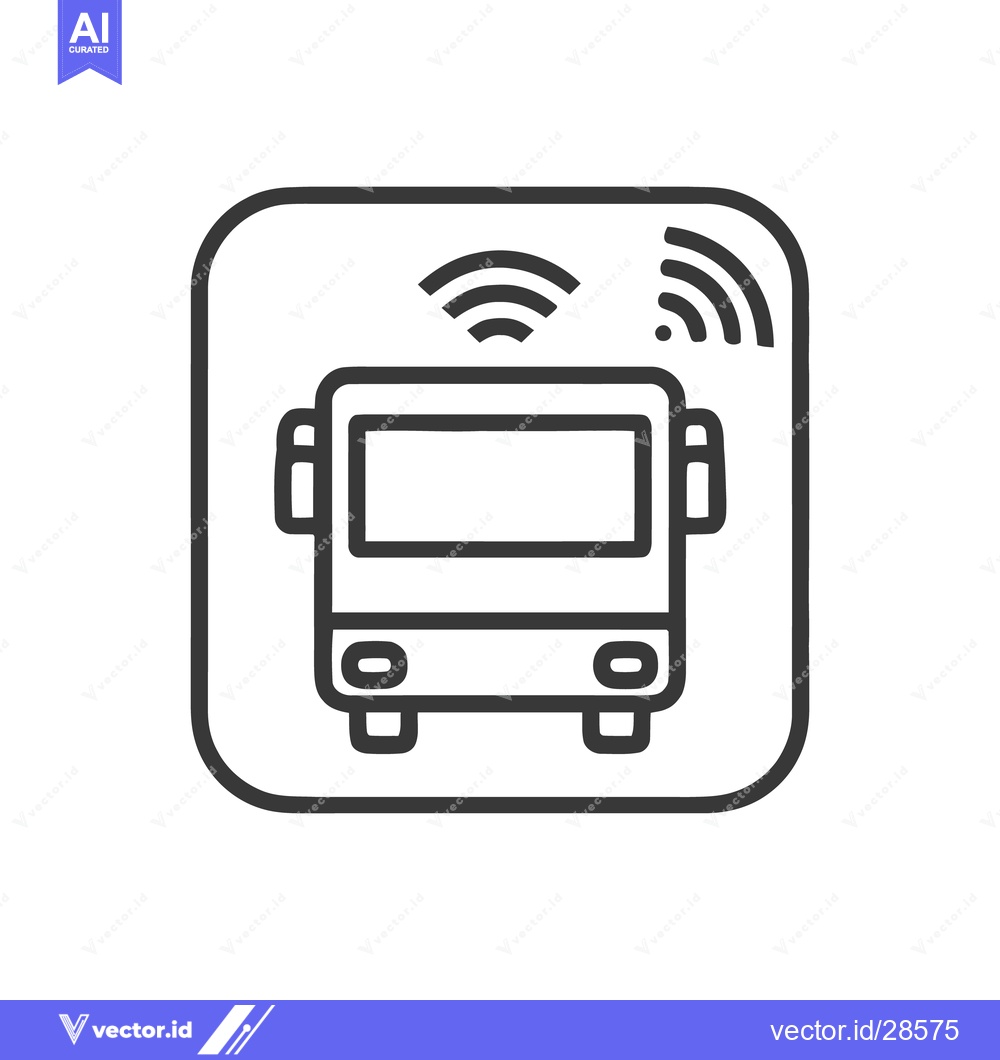 Premium Vector of Smart Bus Icon: Connected Vehicle with Wireless Technology, Rounded Sq