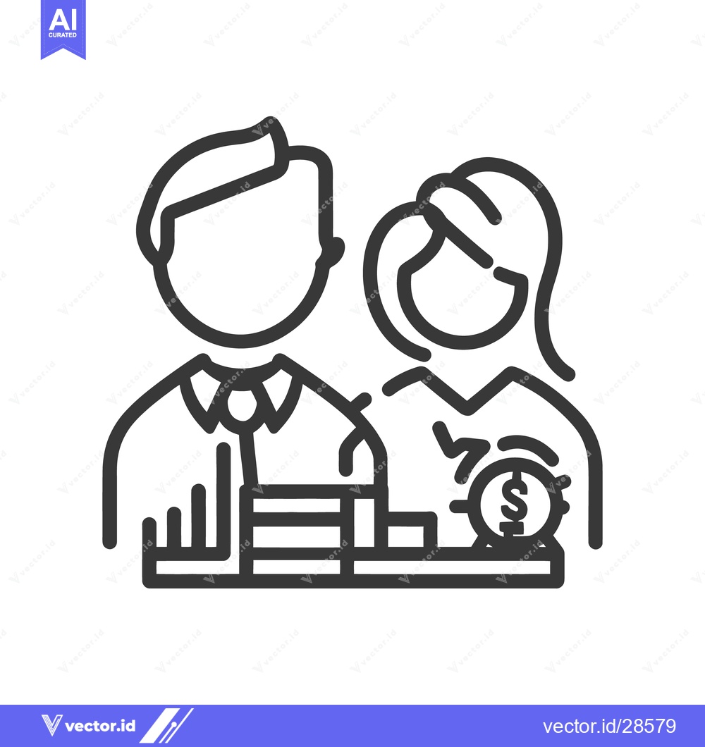 Premium Vector dari A couple standing near an illustration of finances and investment