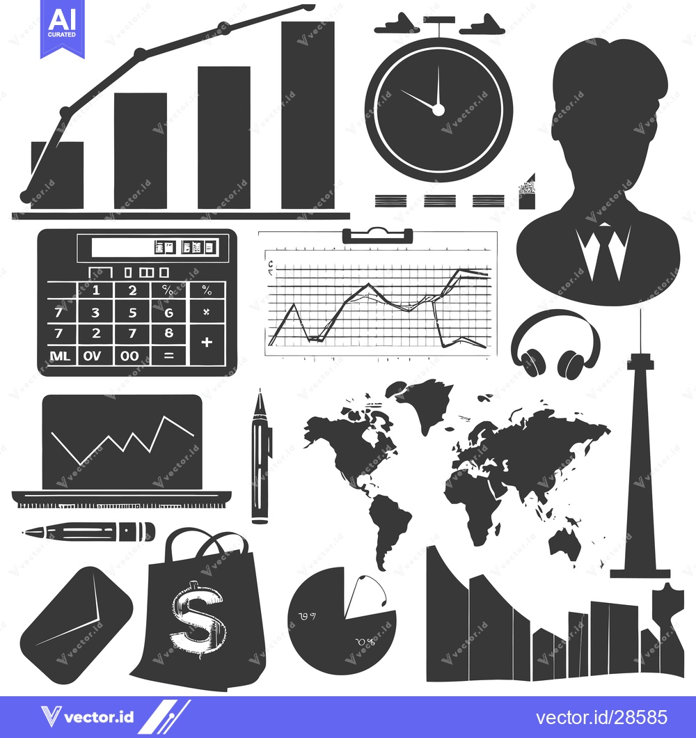 Premium Vector of Business and Finance Icon Set in Black and White