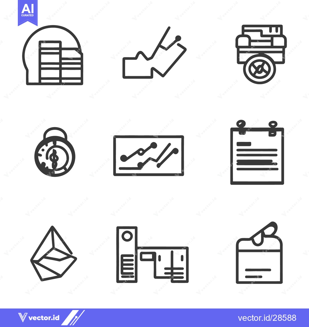 Premium Vector of Nine Simple Outline Illustrations Representing Business Financial Conc