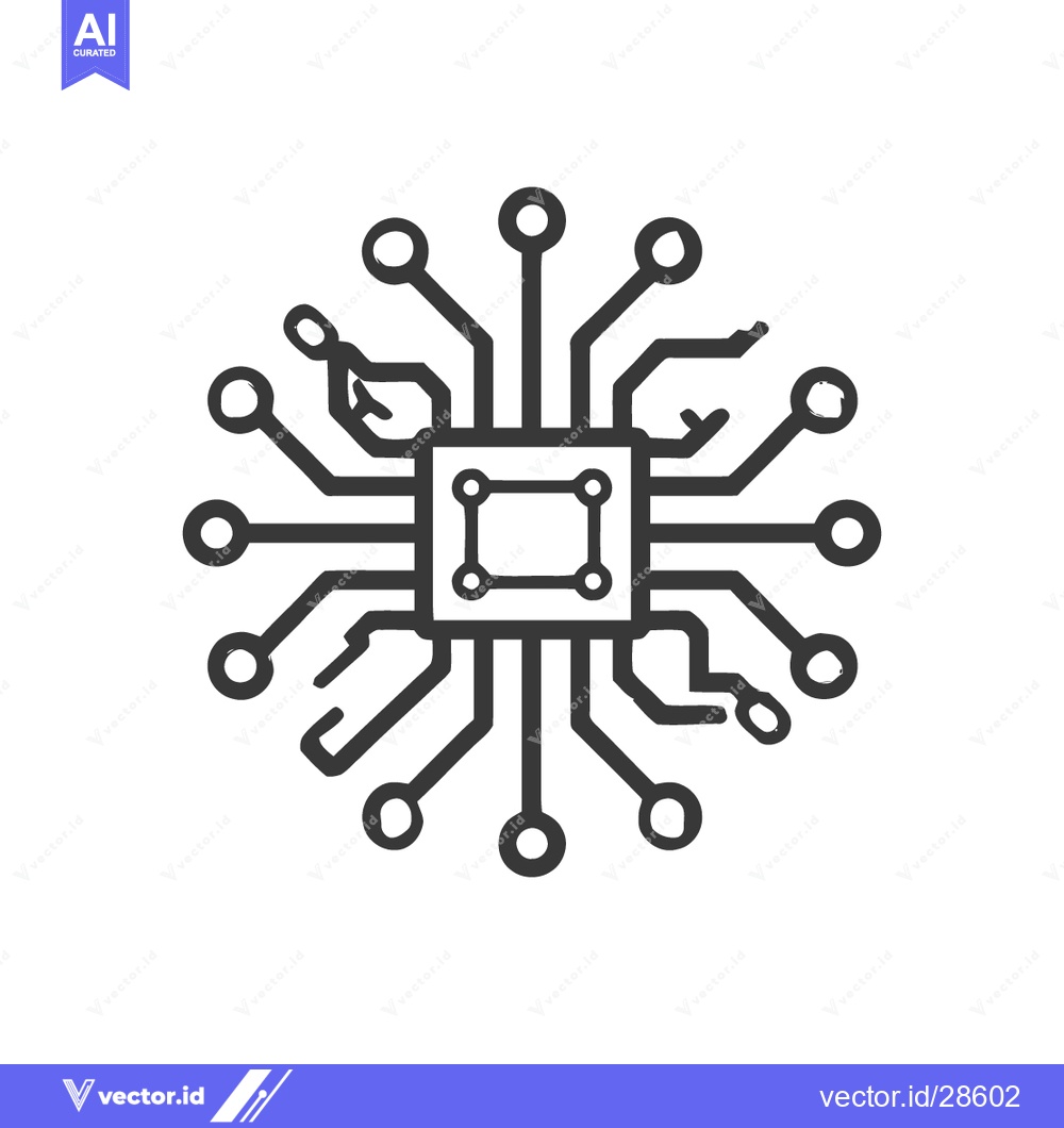 Premium Vector of Minimalist Microchip Icon: Black Lines on White Background, Technology