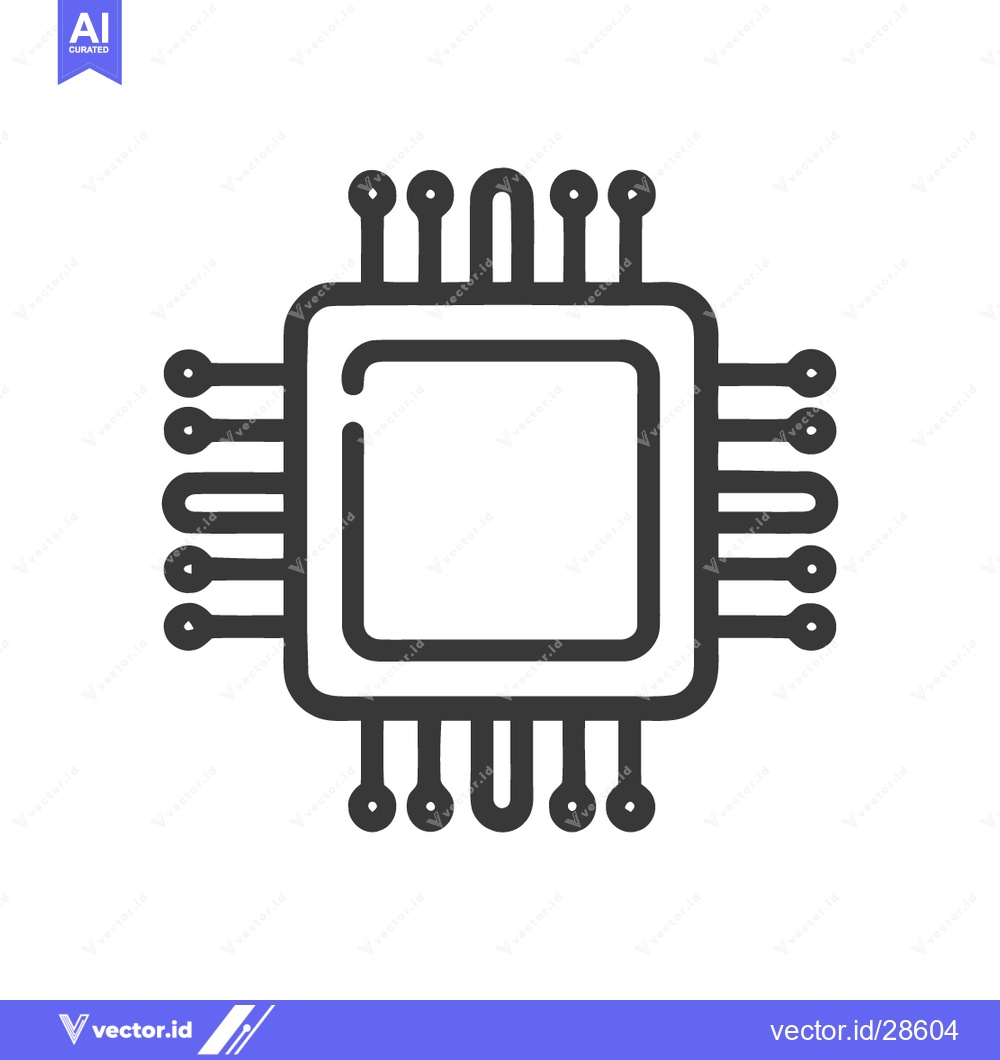 Premium Vector dari Minimalist CPU Icon: Clean Line Art of a Microchip on White Background