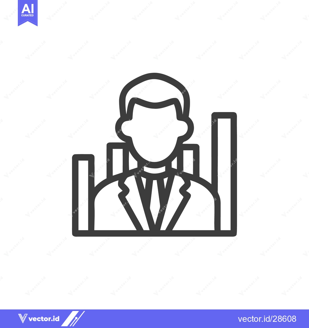 Premium Vector dari Minimalist Icon: Business Person with Rising Bar Graph, Outline Style